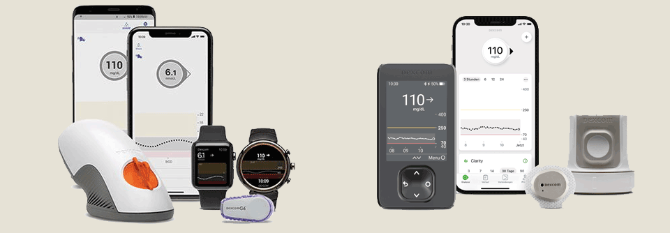 Neue KKH-Satzungsleistung ermöglicht rtCGM auch bei BOT Dexcom G6 rtCGM-System (l.) und neu Dexcom G7 rtCGM-System (r.)