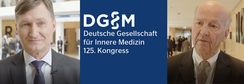 Prof. Dr. med. Claus Vogelmeier, Kongresspräsident und Präsident der DGIM (links), und Prof. Dr. med. Dr. h.c. Ulrich R. Fölsch, Generalsekretär der DGIM, auf dem 125. Internistenkongress.