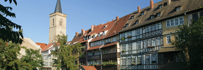 Erfurt mit seinen Wahrzeichen wie der komplett bebauten Krämerbrücke ist die Destination des diesjährigen Ärztetages.
