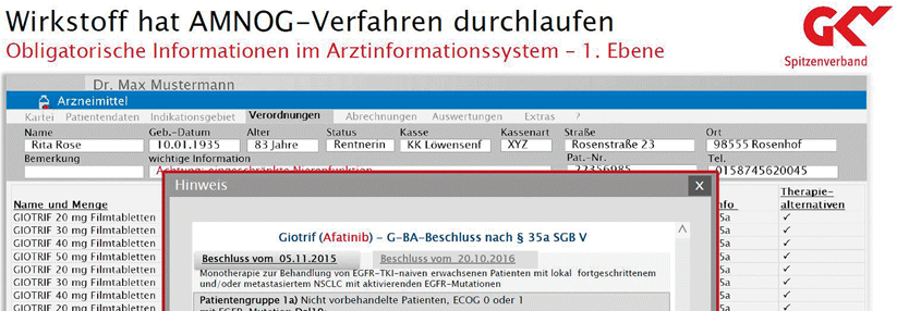 G-BA-Beschlüsse, Anwendungsgebiete, Subgruppen, Zusatznutzen und Vergleichstherapie – so sieht die AIS-Simulation der Kassen aus, durch die sich Ärzte online klicken können.