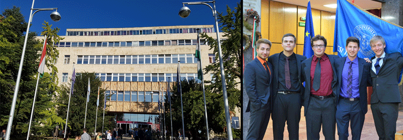 Benjamin Sohr (im rechten Bild rechts) und seine KVS-Kommilitonen an der Universität Pécs in Ungarn.
