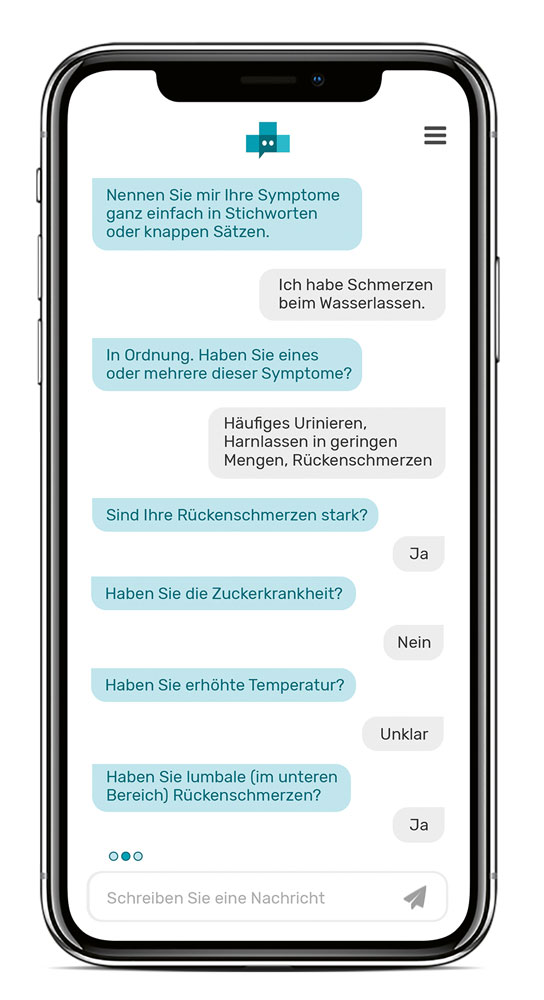 Die App „Docyet" befragt Nutzer in einem Chat zu ihren Symptomen.