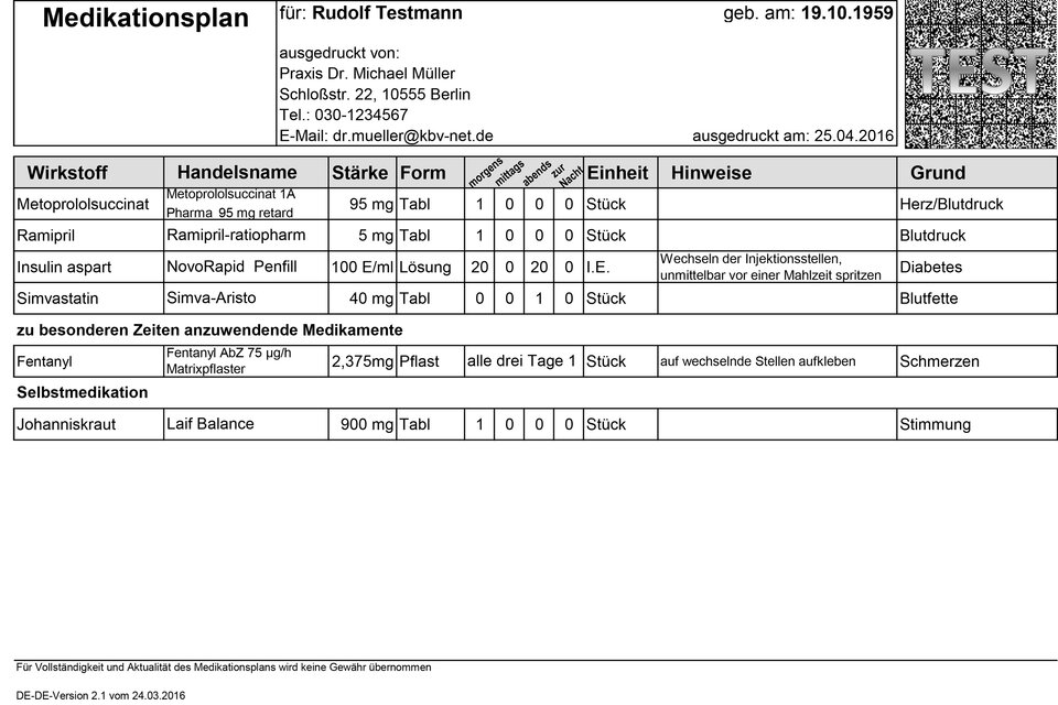 Abb. des Medikationsplans (Quelle: KBV)