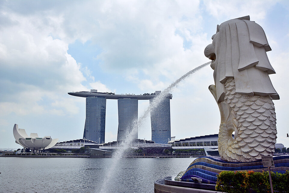 Kunsthalle, Marina Bay Sands Hotel und das Wahrzeichen Merlion.